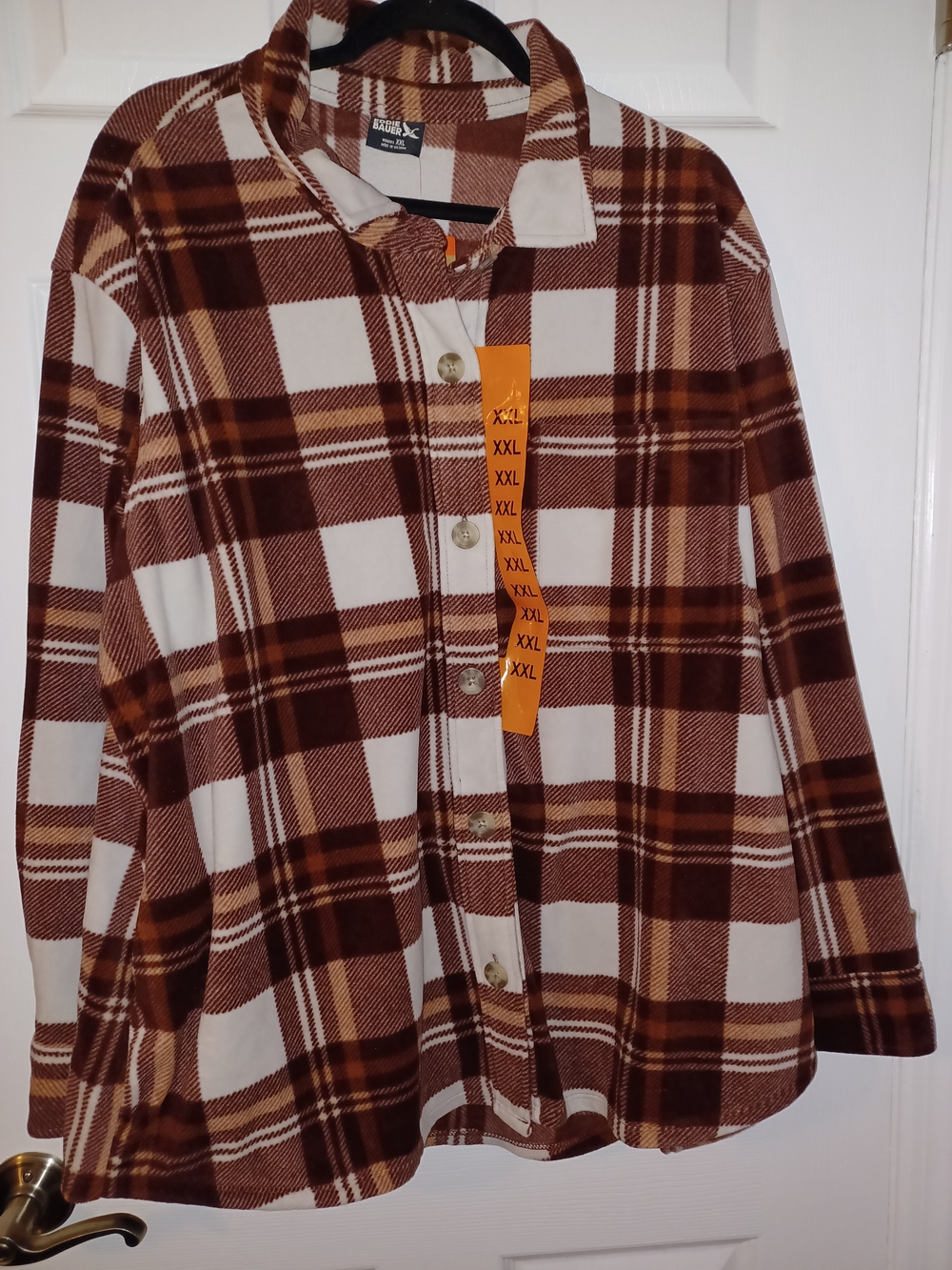 Eddie Bauer Brown, Cream and Tan Plaid Fleece Shirt Jacket